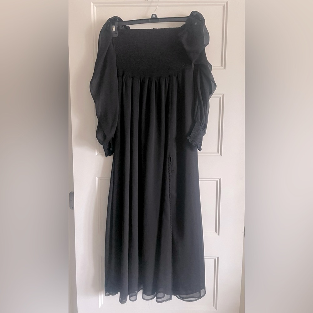 Black off the shoulder midi dress with slit